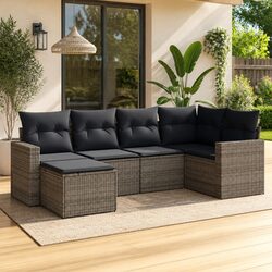 6 Piece Grey Garden Sofa Set for Outdoor Comfort and Style
