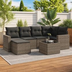 Premium 7-Piece Grey Poly Rattan Garden Sofa Set
