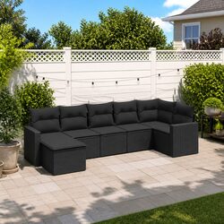 Sturdy 7 Piece Outdoor Sofa Set with Cushions in Black