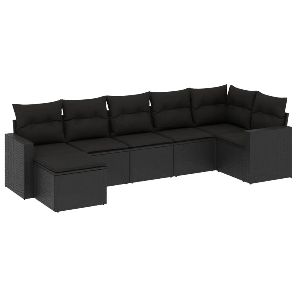 7 Piece Outdoor Sofa Set with Cushions in Black