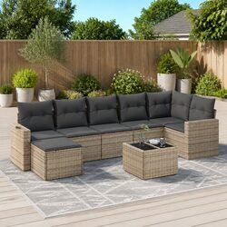 Premium 8 Piece Garden Sofa Set with Grey Cushions