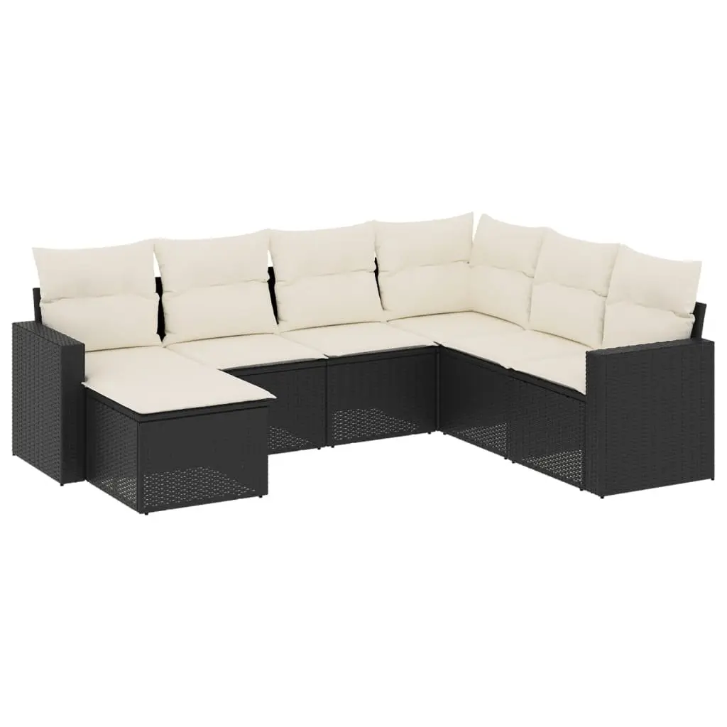 7 Piece Garden Sofa Set with Cushions Black Outdoor Furniture Patio Seating