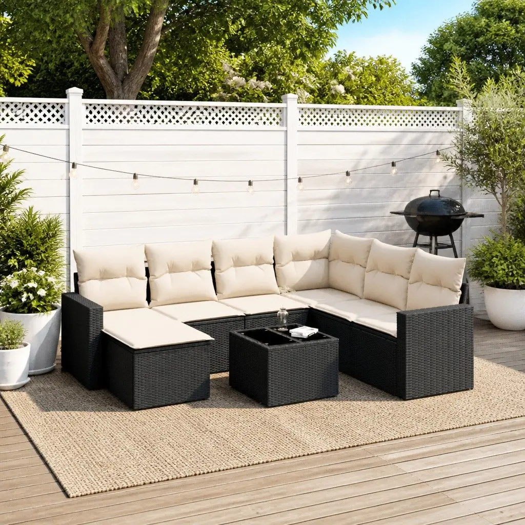 8-Piece Black Poly Rattan Garden Sofa Set