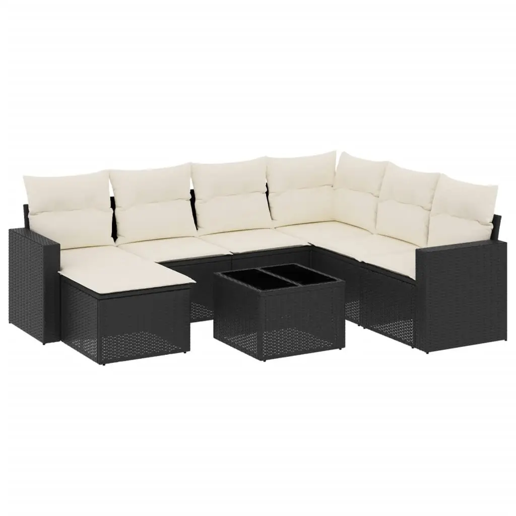 8-Piece Black Poly Rattan Garden Sofa Set