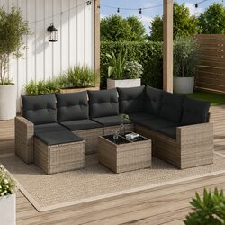 8 Piece Outdoor Garden Sofa Set with Grey Poly Rattan