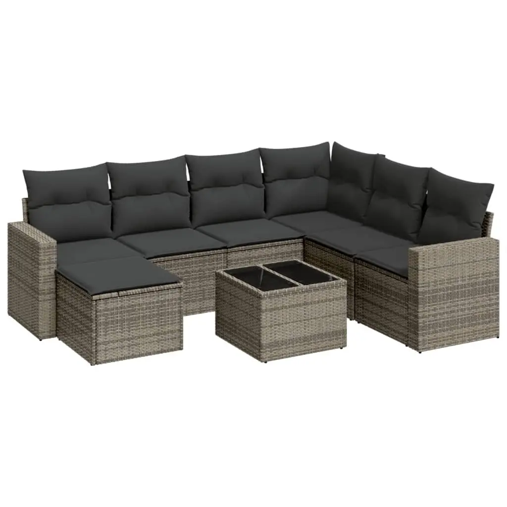 8 Piece Outdoor Garden Sofa Set with Grey Poly Rattan
