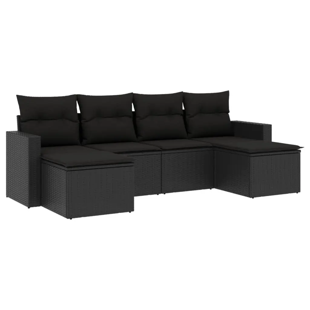 6 Piece Garden Sofa Set with Cushions in Black