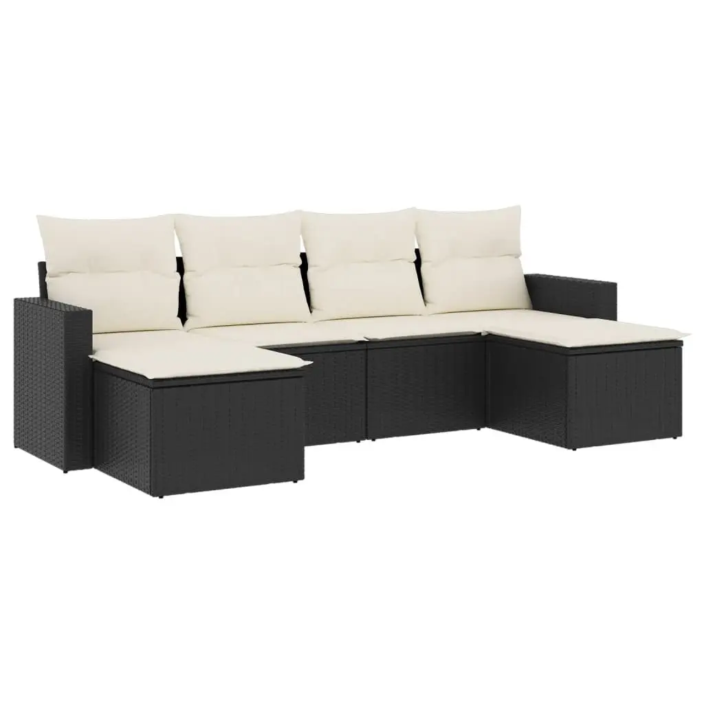 Garden Sofa Set PE Rattan 6 Piece Outdoor Furniture Modular Black