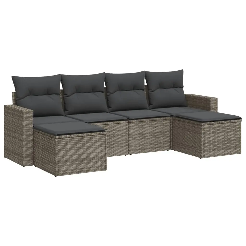 Garden Sofa Set PE Rattan 6 Piece Modular Outdoor Furniture with Cushions Grey