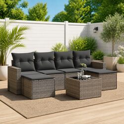 Premium 7 Piece Grey Modular Rattan Garden Sofa Set