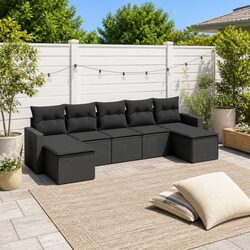 Quality 7 Piece Black Garden Sofa Set with Cushions