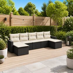 7-Piece Black Garden Sofa Set for Outdoor Living