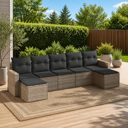 Sturdy 7 Piece Grey Poly Rattan Garden Sofa Set with Cushions