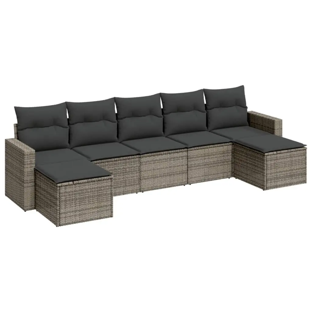 Garden Sofa Set PE Rattan 7 Piece Modular Outdoor Furniture Grey with Cushions