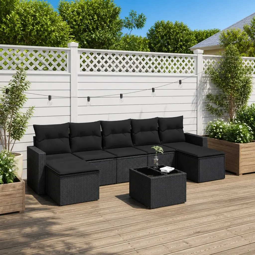 Garden Sofa Set PE Rattan 8 Piece Outdoor Furniture Black