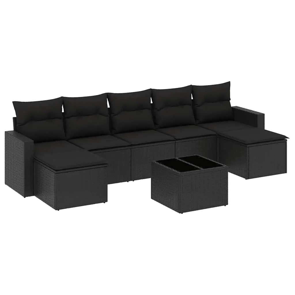 Garden Sofa Set PE Rattan 8 Piece Outdoor Furniture Black