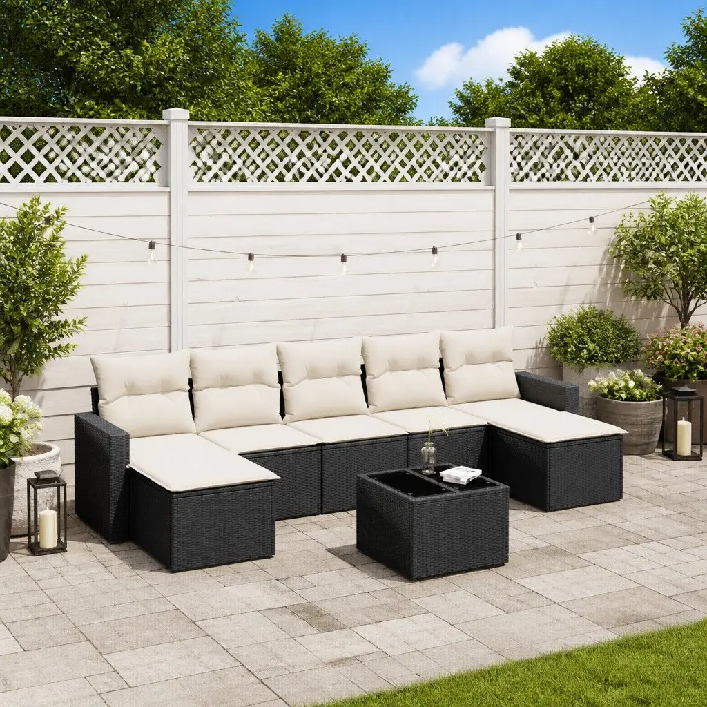 8 Piece Black Outdoor Garden Sofa Set with Cushions
