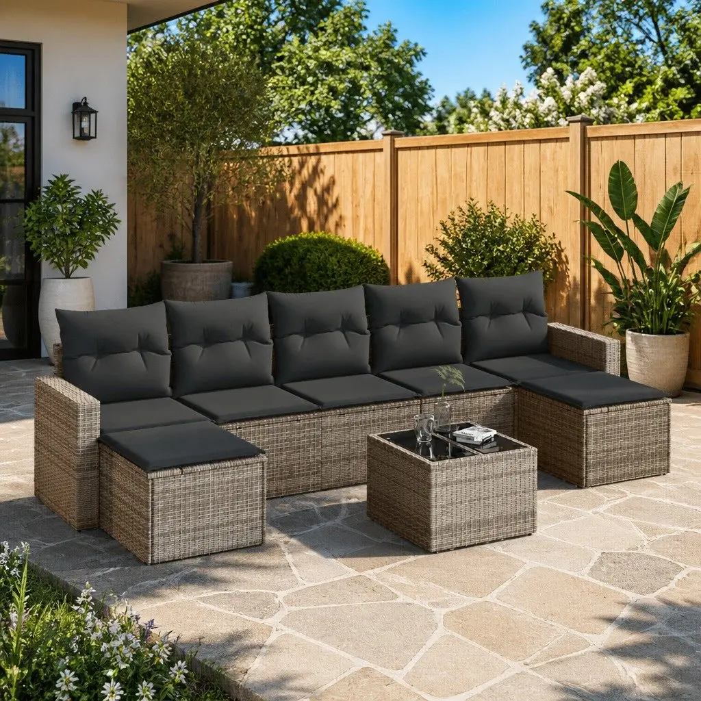 8 Piece Grey Poly Rattan Garden Sofa Set