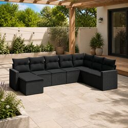 Premium 8 Piece Black Outdoor Garden Sofa Set with Cushions