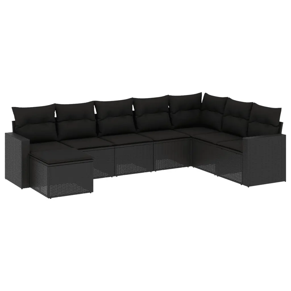 Garden Sofa Set PE Rattan 8 Piece Outdoor Furniture Patio Lounge Black with Cushions