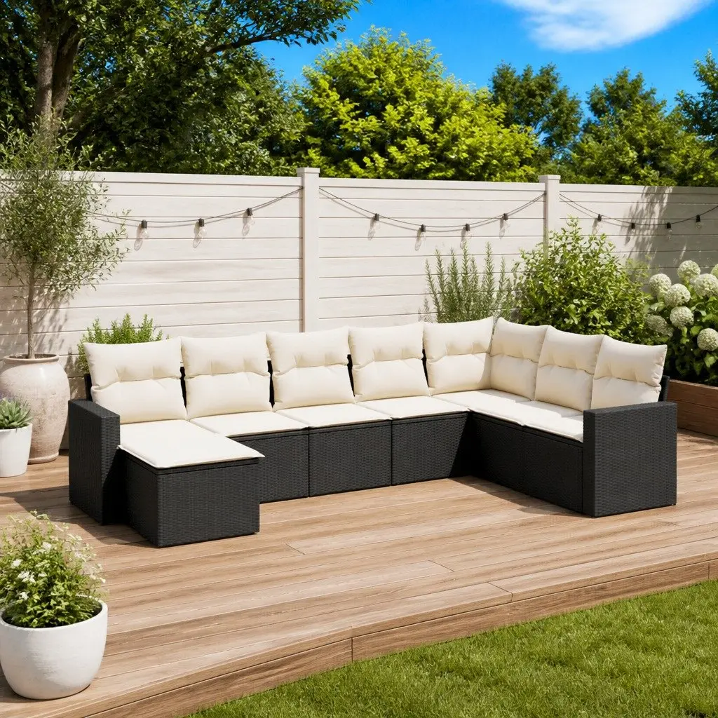 Garden Sofa Set PE Rattan 8 Piece Black Modular Outdoor Furniture with Cushions