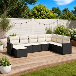 Durable Black Modular Garden Sofa Set - 8 Piece with Cushions