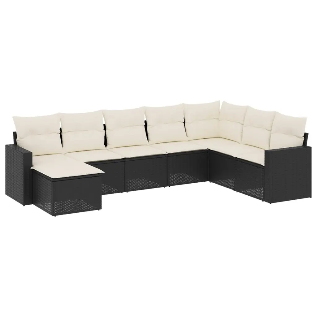 Garden Sofa Set PE Rattan 8 Piece Black Modular Outdoor Furniture with Cushions