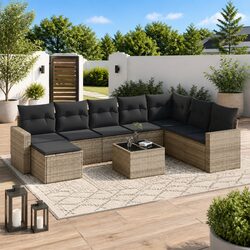 Durable 9 Piece Garden Sofa Set Grey Outdoor Furniture