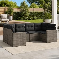 Durable 6-Piece Grey Garden Sofa Set with Comfortable Cushions