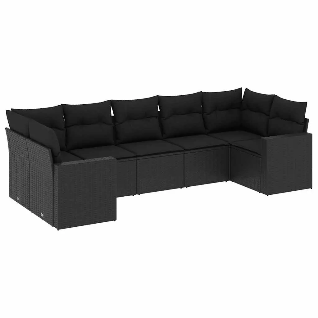 Garden Sofa Set PE Rattan 7 Piece Outdoor Furniture Black with Cushions