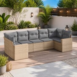 Premium 7 Piece Outdoor Garden Sofa Set with Beige Cushions