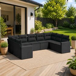 Quality 9 Piece Outdoor Garden Sofa Set in Black Rattan