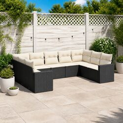 Sturdy 9-Piece Black Garden Sofa Set with Cushions