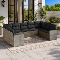 9-Piece Grey Garden Sofa Set for Outdoor Comfort