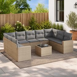 Premium 10-Piece Garden Sofa Set with Cushions in Beige