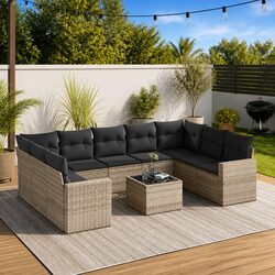 High-Quality 10 Piece Garden Sofa Set in Grey Rattan