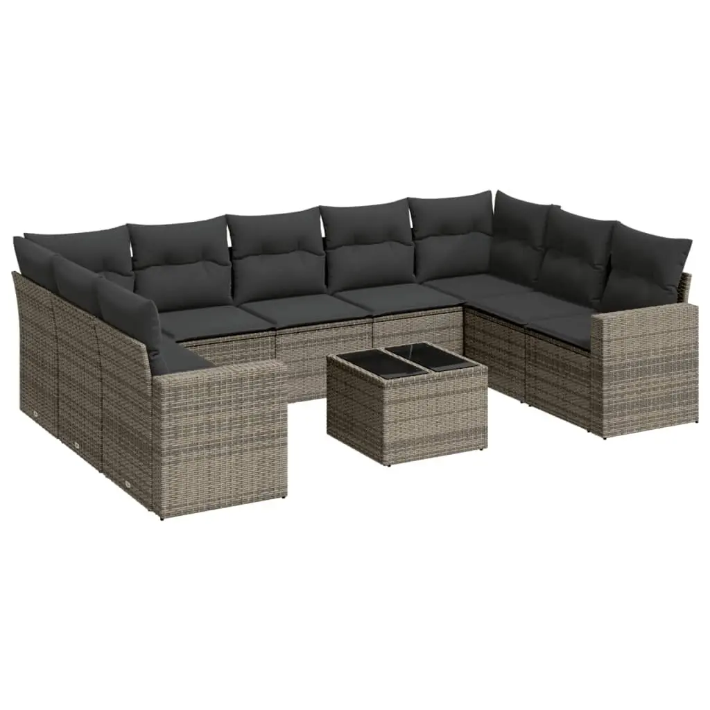 Garden Sofa Set PE Rattan 10 Piece Outdoor Furniture Grey with Cushions