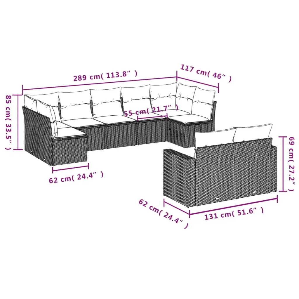 Garden Sofa Set PE Rattan 9 Piece Outdoor Furniture Modular Grey with Cushions