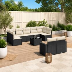 Black Poly Rattan 10-Piece Outdoor Garden Sofa Set