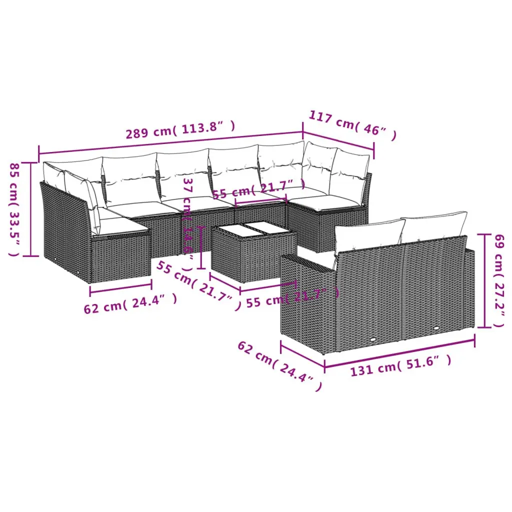 Garden Sofa Set PE Rattan 10 Piece Outdoor Furniture Patio Lounge Black
