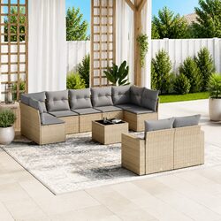 Beige Poly Rattan Garden Sofa Set 10 Pieces with Cushions