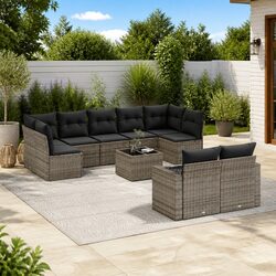 10 Piece Modular Grey Poly Rattan Garden Sofa Set