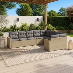 Beige 9 Piece Modular Outdoor Sofa Set in Poly Rattan
