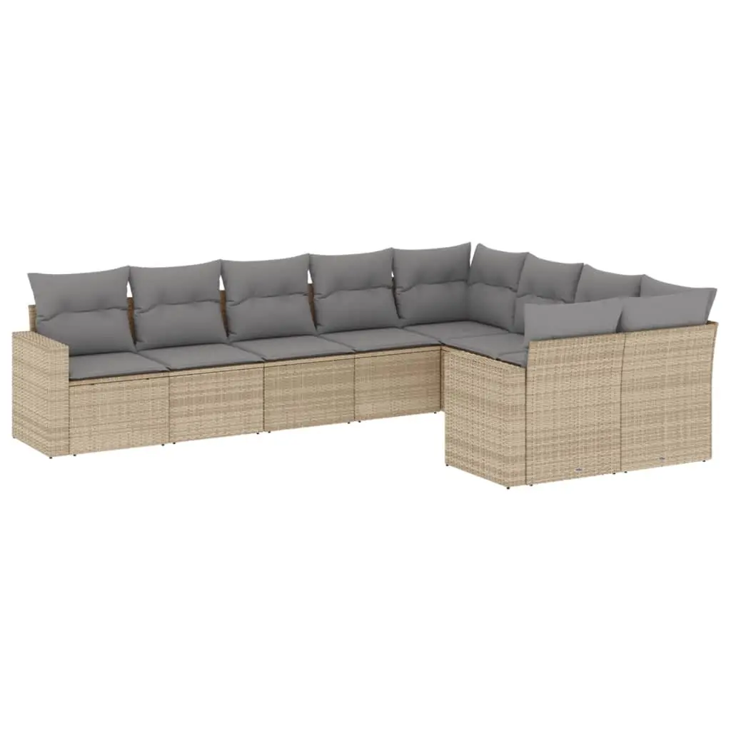 Garden Sofa Set PE Rattan 9 Piece Outdoor Furniture Beige Modular Patio Lounge