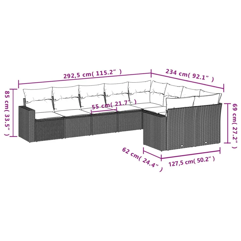Garden Sofa Set PE Rattan 9 Piece Outdoor Furniture Beige Modular Patio Lounge