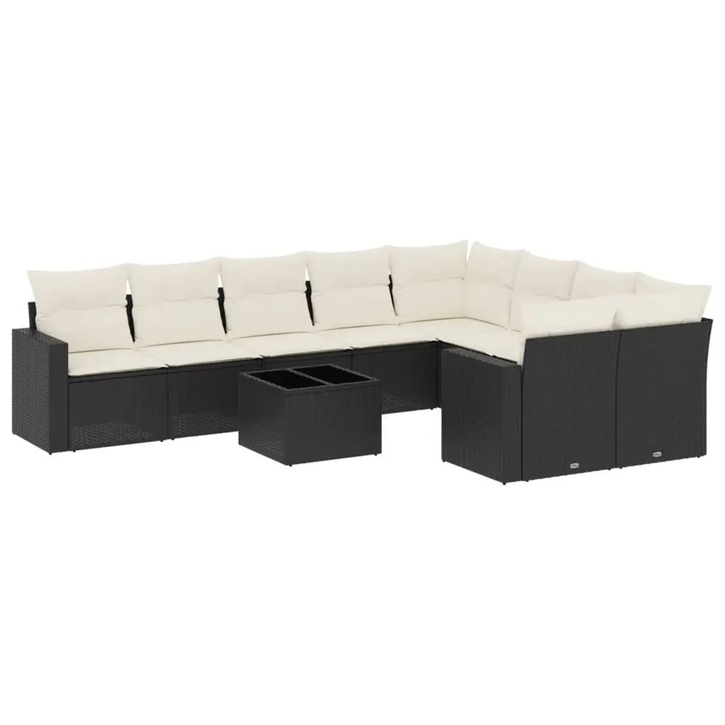 10 Piece Black Poly Rattan Outdoor Sofa Set