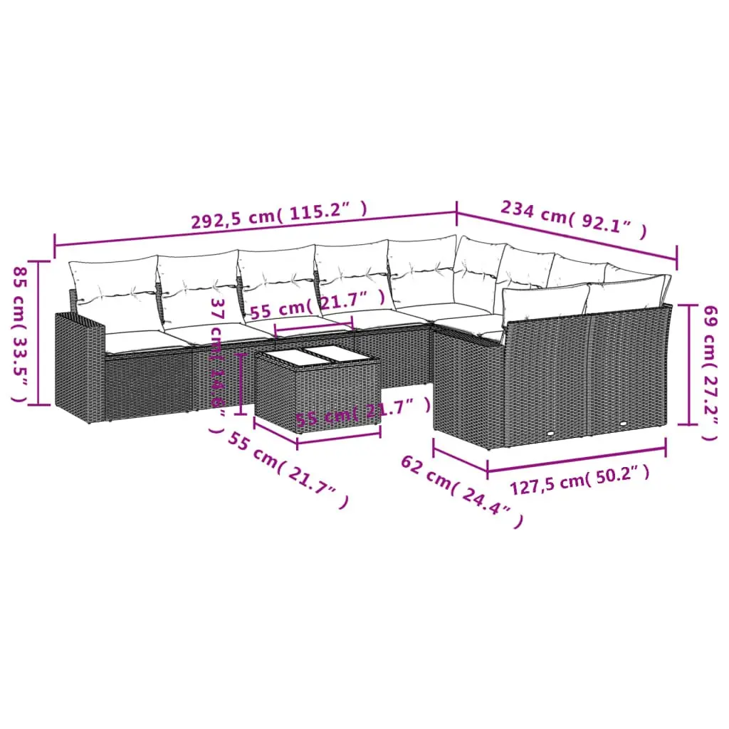 10 Piece Black Poly Rattan Outdoor Sofa Set