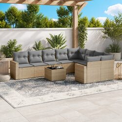 Beige Poly Rattan Garden Sofa Set - 10 Pieces for Outdoors