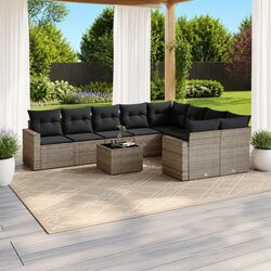 Grey Poly Rattan 10 Piece Garden Sofa Set with Cushions