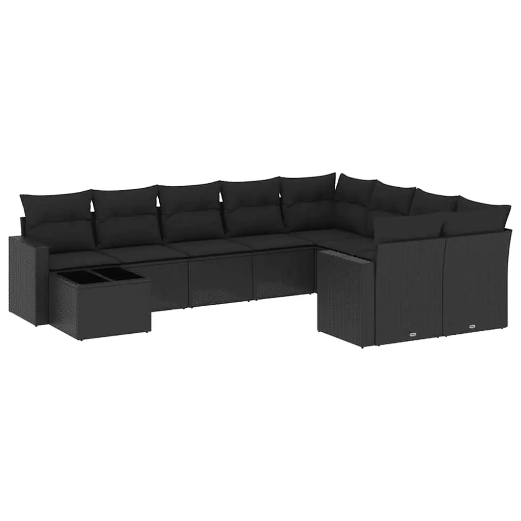 Black 10 Piece Garden Sofa Set with Cushions